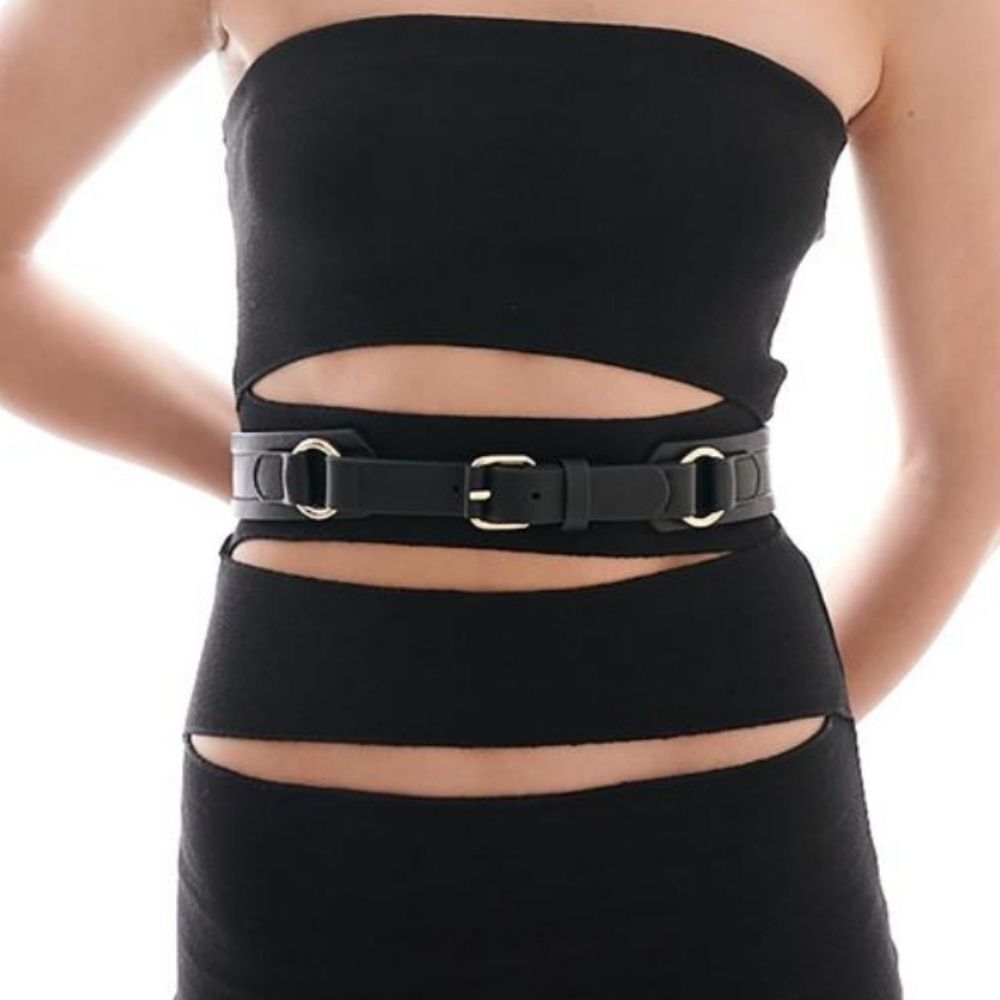 LAUREL & GOLD Genuine Leather Black Belt Medium Silver-tone Hardware